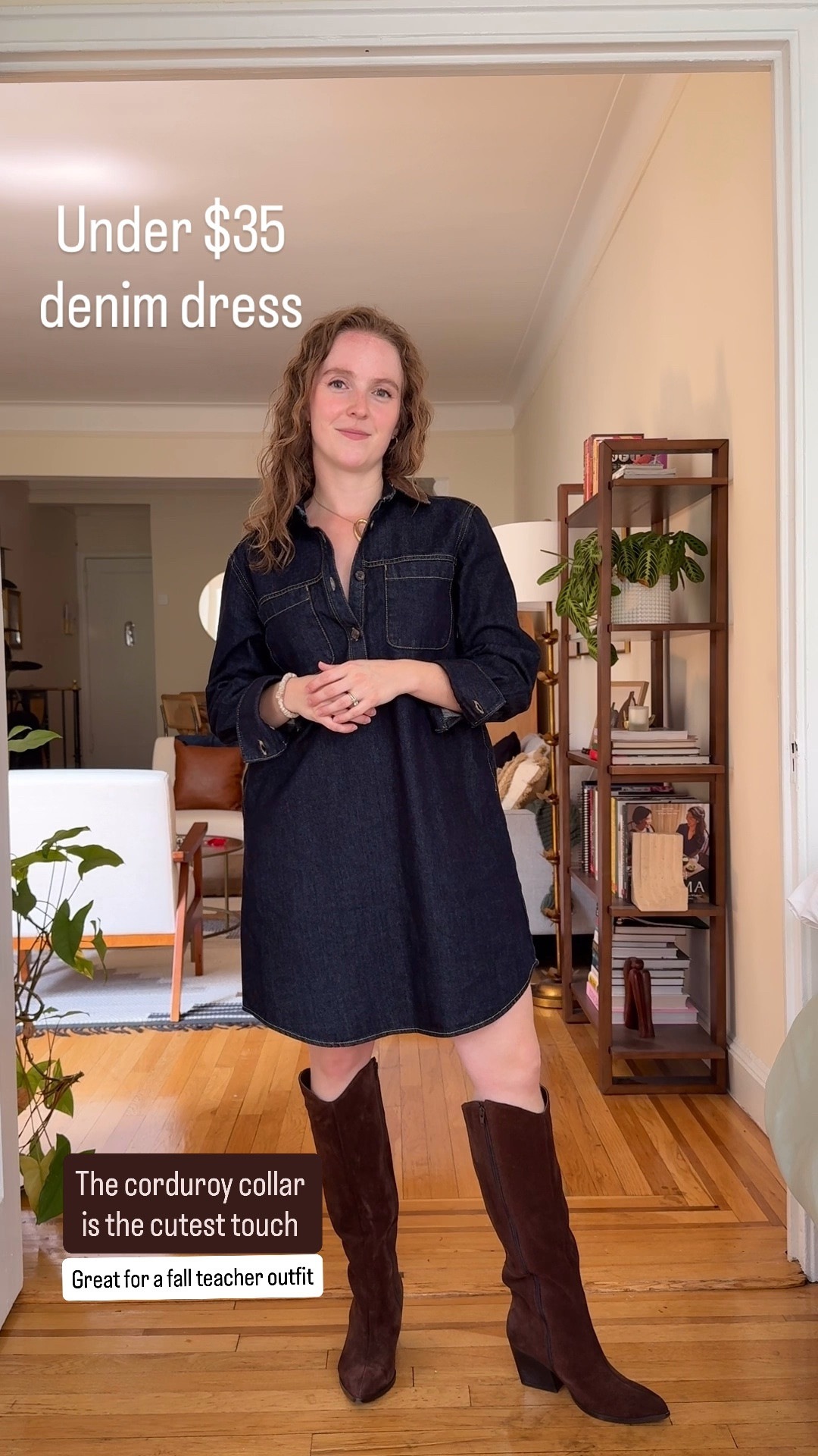 Teacher outfits for fall. Under $25 denim dress with corduroy collar. Wearing xs regular. I’m 5ft 2

#LTKWorkwear #LTKSaleAlert #LTKPetite