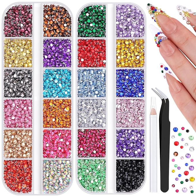 10000Pcs Small Resin Rhinestones for Nail Art, Colorful 2/3MM Flatback Bedazzling Gems, Nail Rhin... | Amazon (US)