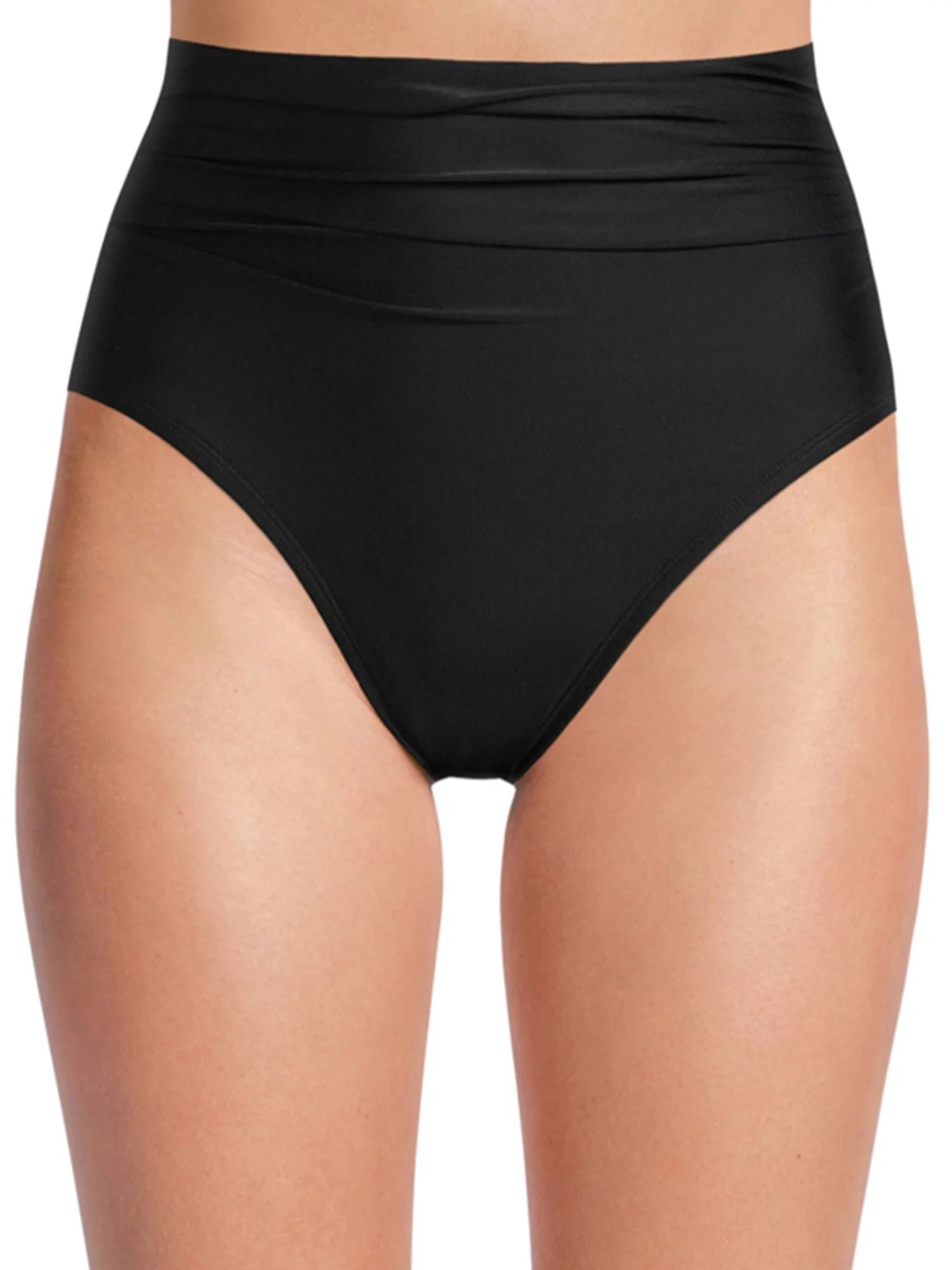 Time and Tru Women's Solid High Waist Shirred Side Swimsuit Bottoms - Walmart.com | Walmart (US)