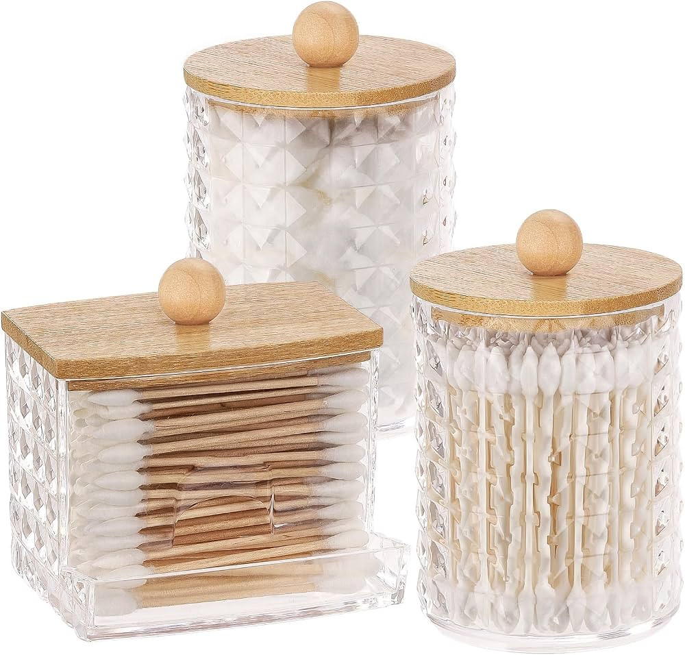 Tbestmax 3 Pack Qtips Holder Bathroom Container, 10/7 oz Cotton Ball/Swabs Dispenser, Apothecary ... | Amazon (US)