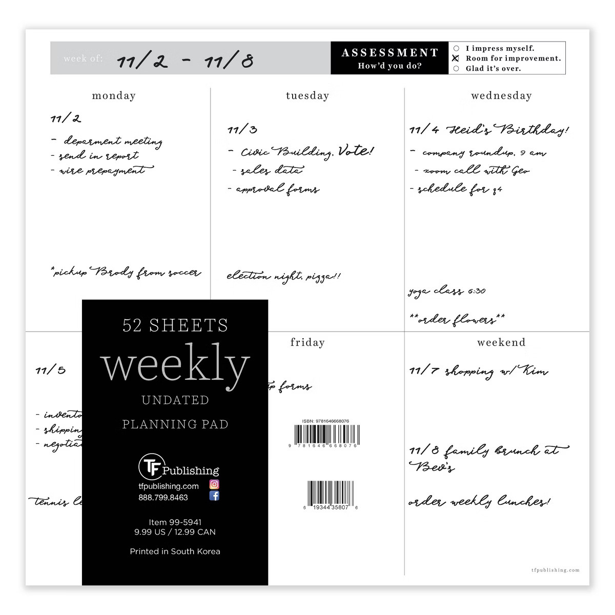 Undated Square Executive Weekly Schedule Pad - The Time Factory | Target
