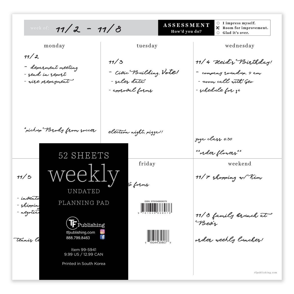 Undated Square Executive Weekly Schedule Pad - The Time Factory | Target