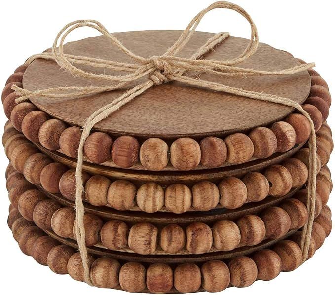 Mud Pie Beaded Wood Coaster Set of 4 | Amazon (US)