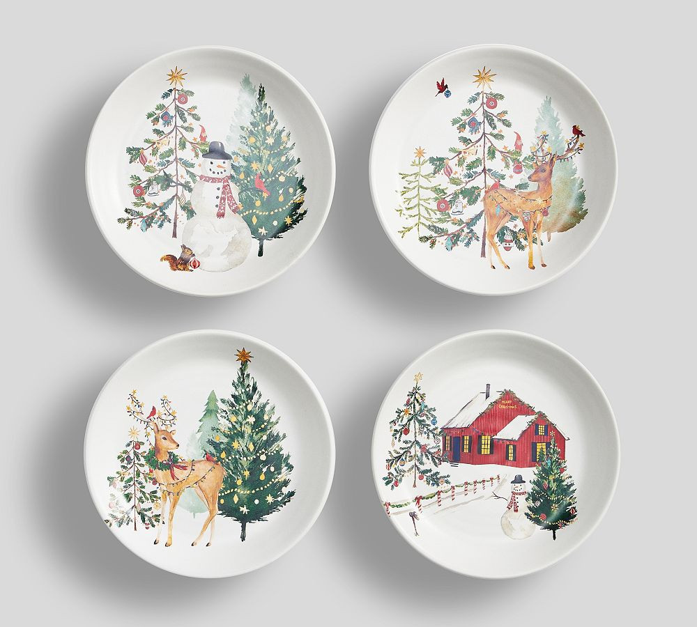 Christmas in the Country Salad Plates, Mixed Set of 4 | Pottery Barn (US)