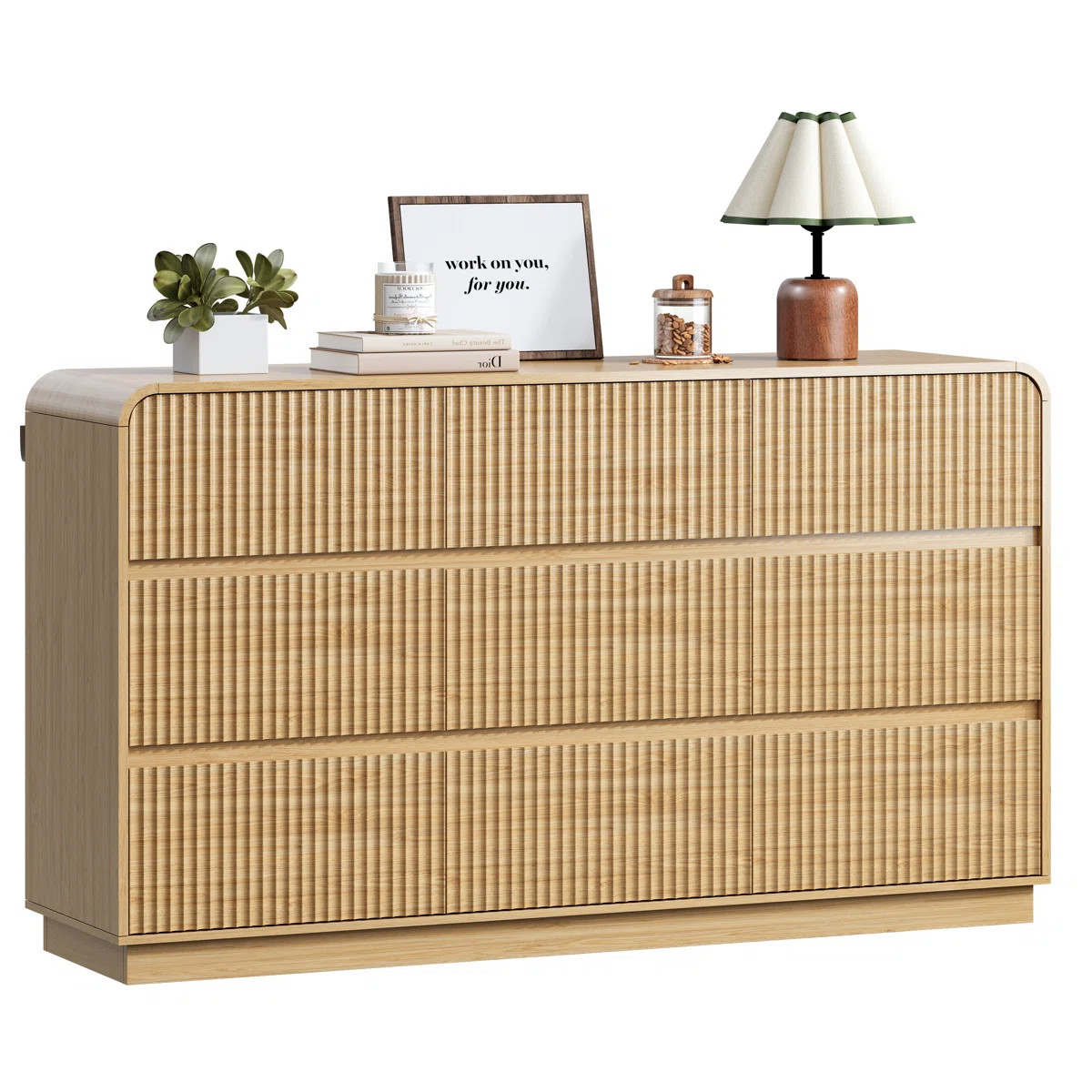 59"W Curved Modern TV Console with Nine Drawers, Safety Rounded Corners, Concealed Handles, and S... | Wayfair North America