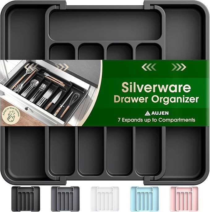 Aujen Silverware Organizer - Expandable Kitchen Drawer Organizer, Adjustable Utensil Organizer, C... | Amazon (US)