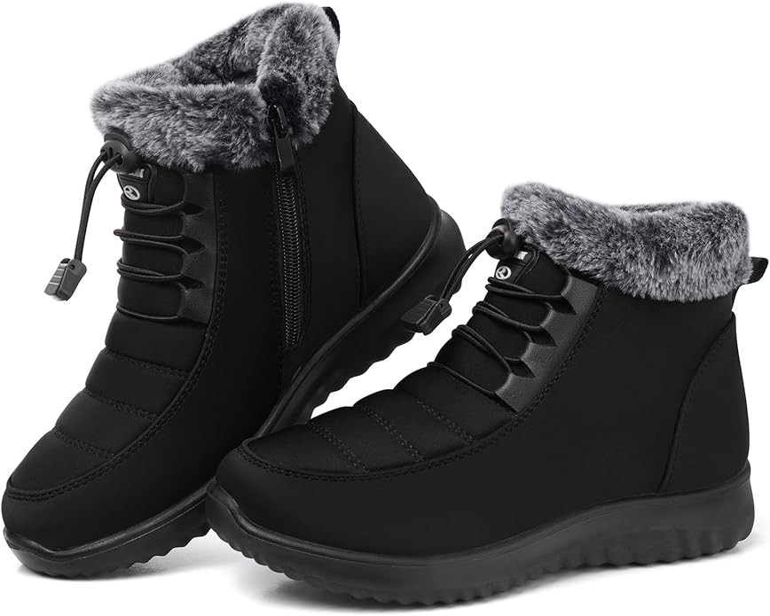 SHIBEVER Winter Boots for Women Snow: Fur Lined Warm Ankle Boots - Adjustable Water Resistant Out... | Amazon (US)