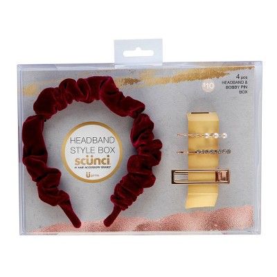 scunci Rouched Headband & Bobby Pin Gift Set - Bordeaux - 4pk | Target