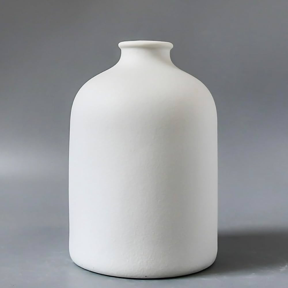 White Ceramic Vase - 7.1 Inch Tall - Minimalist Modern Home Decor, Shelf Decorative Object - Tabl... | Amazon (US)