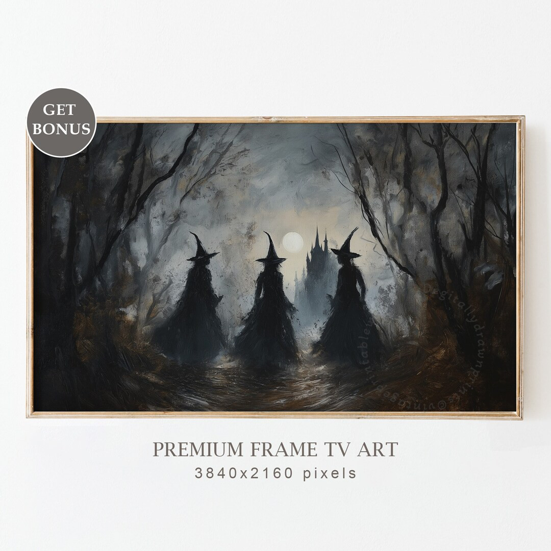 Witch Halloween TV Frame Art, Spooky Halloween Witch Art, Dark Forest Witch Painting, Gothic Hall... | Etsy (US)