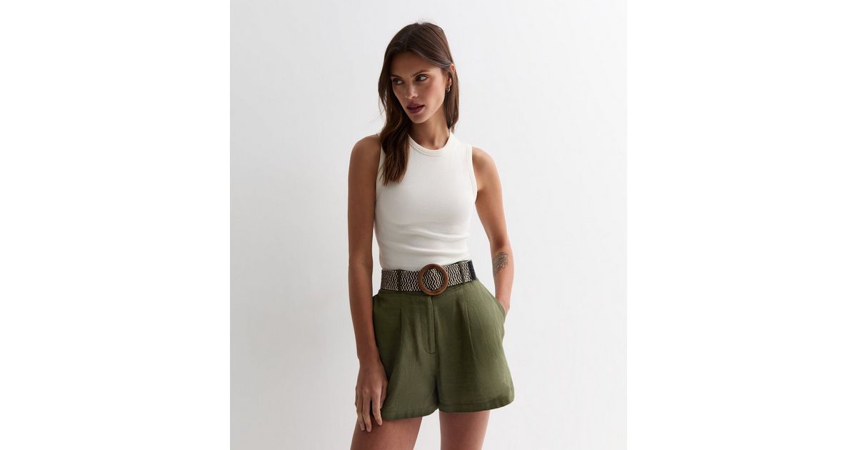 Khaki Cotton Belted Shorts | New Look | New Look (UK)