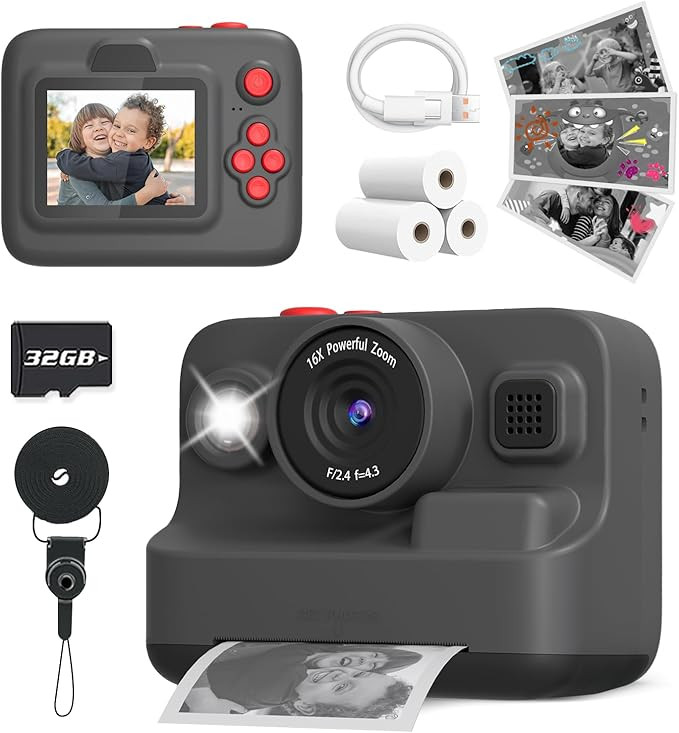 Kids Camera Instant Print, Christmas Birthday Gifts for 3-12 Year Old Boys Girls, 2.4in Screen 10... | Amazon (US)
