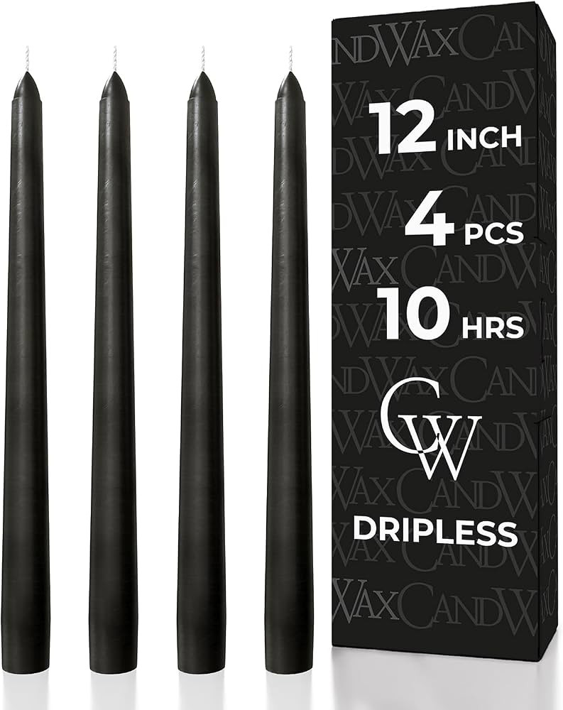 CANDWAX Black 12 inch Taper Candles Pack of 4 - Unscented Smokeless Dripless Tall Candle Sticks -... | Amazon (US)