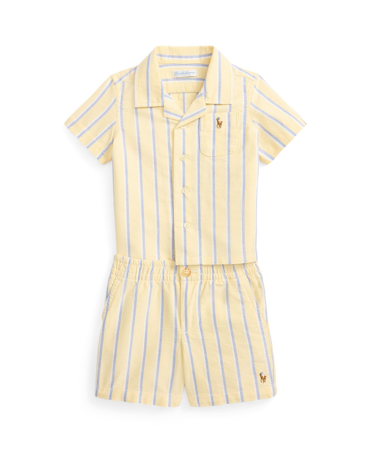 Polo Ralph Lauren Baby Boys' Striped Cotton Oxford Shirt and Shorts, 2-Piece Set - Yellow/Blue | Macy's