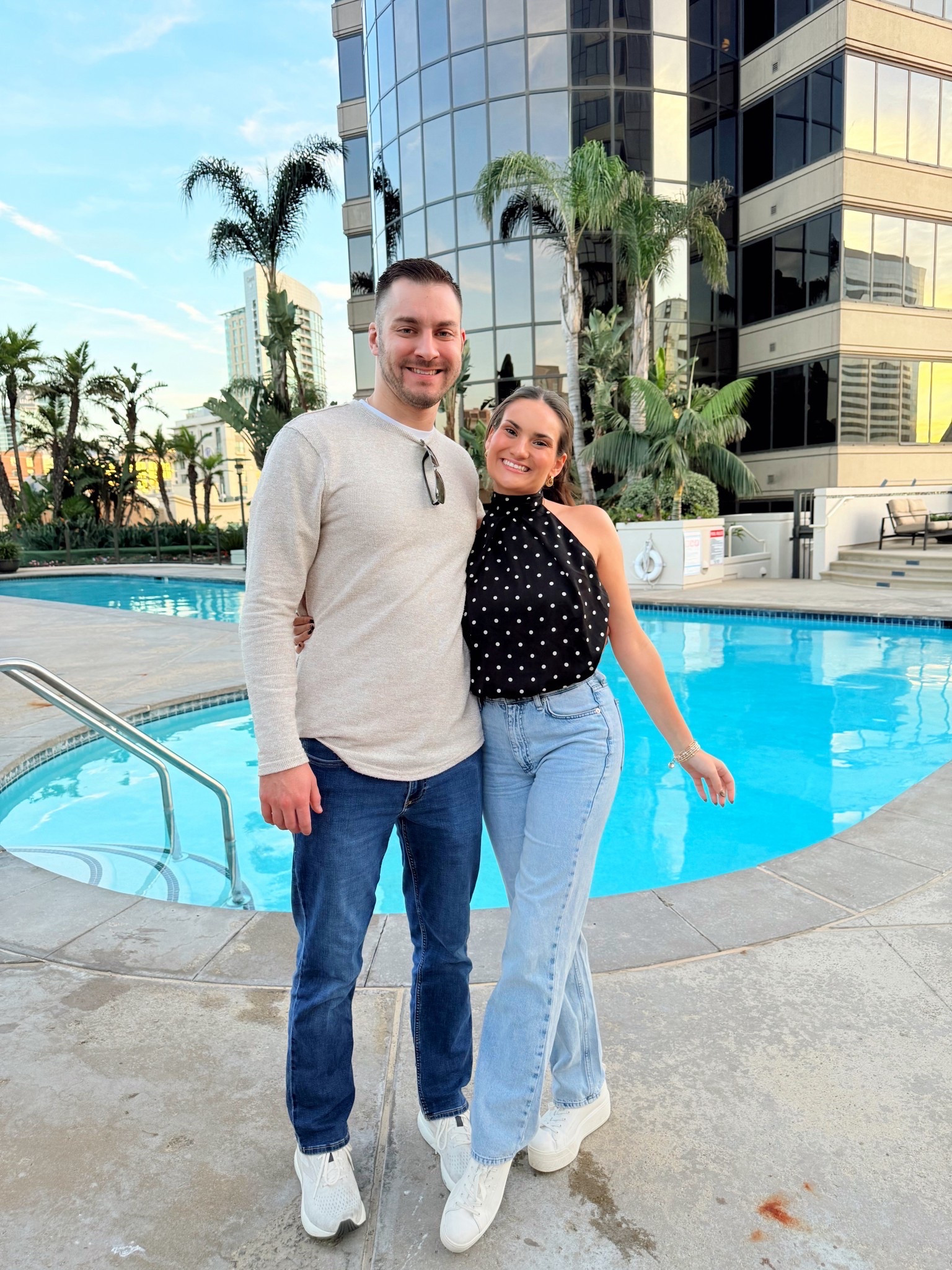 San Diego sunsets + city views = perfection 🫶🏼 Perfect for walking around the city, dinner, and casual drinks by the water 💙

🖤 Top: H&M (size S)
👖 Jeans: Rag & Bone — on sale rn!! (size 26)
🤍 Sneakers: KEDS leather platform (size 7.5 — TTS + SO comfy for walking!) — Amazon find 🛍️

#OOTD #LTKstyle #LTKsale #LTKfashion #neutralstyle #minimalstyle #outfitinspo #ragandbone #amazonfashion #kedsstyle #dateoutfit #springstyle #casualchic #comfortfirst #poolsidevibes #polkadot ✨

#LTKTravel #LTKSeasonal #LTKootd