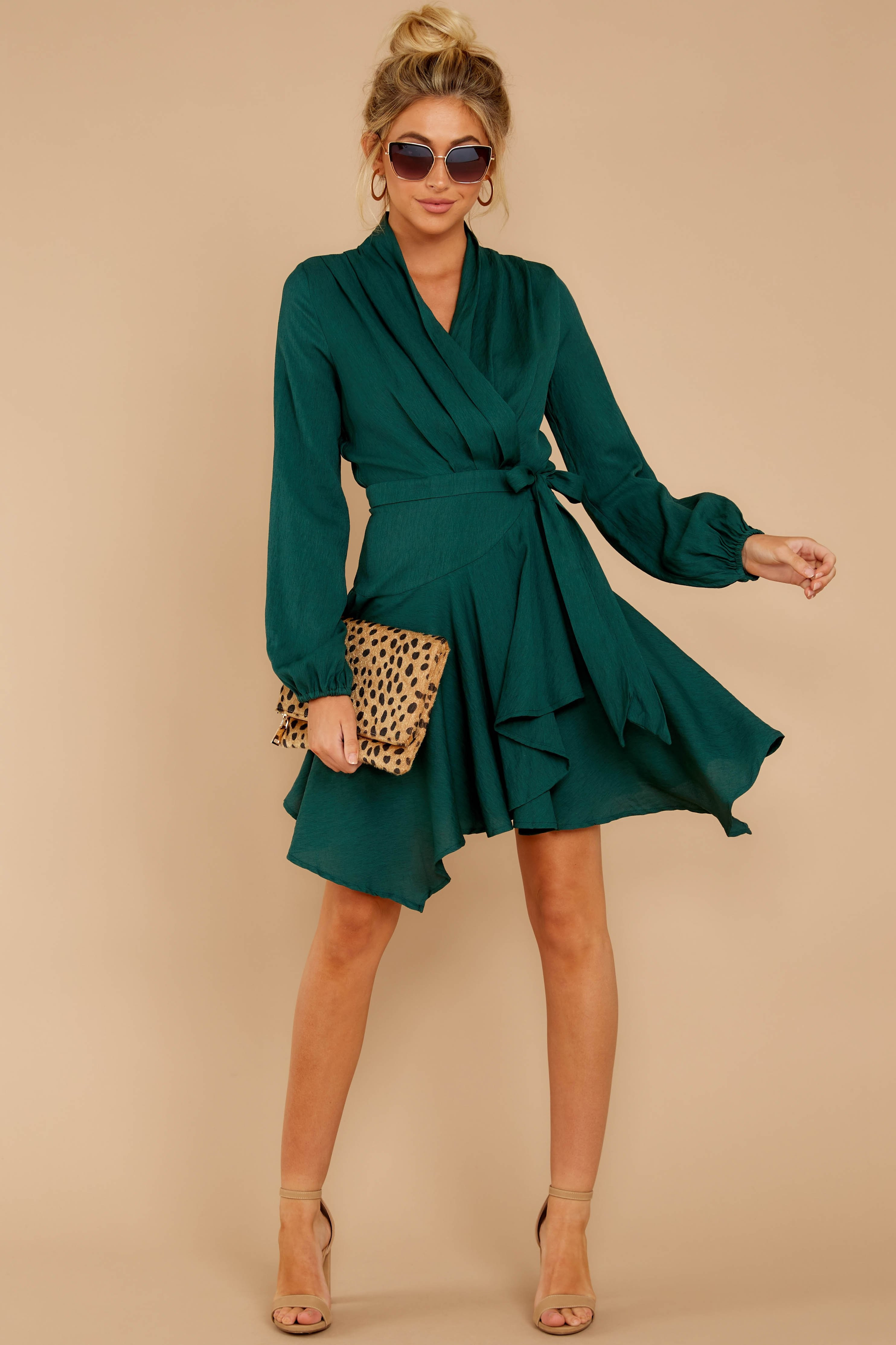 Scheduled Perfection Evergreen Wrap Dress | Red Dress 