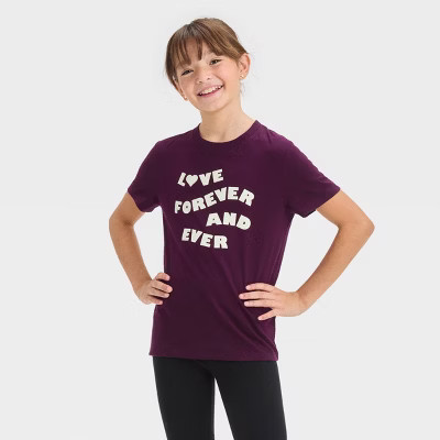 Kids' Short Sleeve 'Love Forever and Ever' Graphic T-Shirt - Cat & Jack™ Burgundy XS | Target