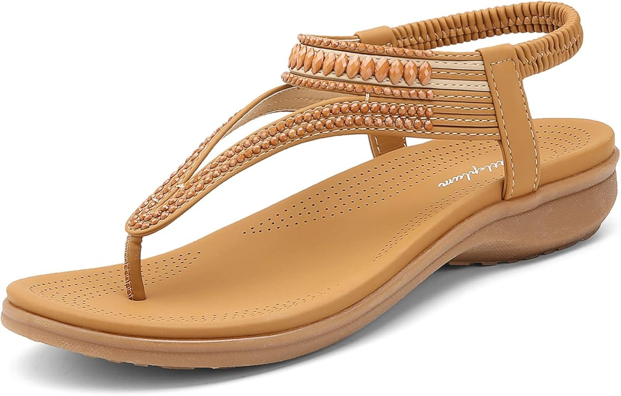 Littleplum Womens Sandals Arch Support Slingback Sandals Summer Beach Shoes Ankle Strap Thong Elasti | Amazon (US)