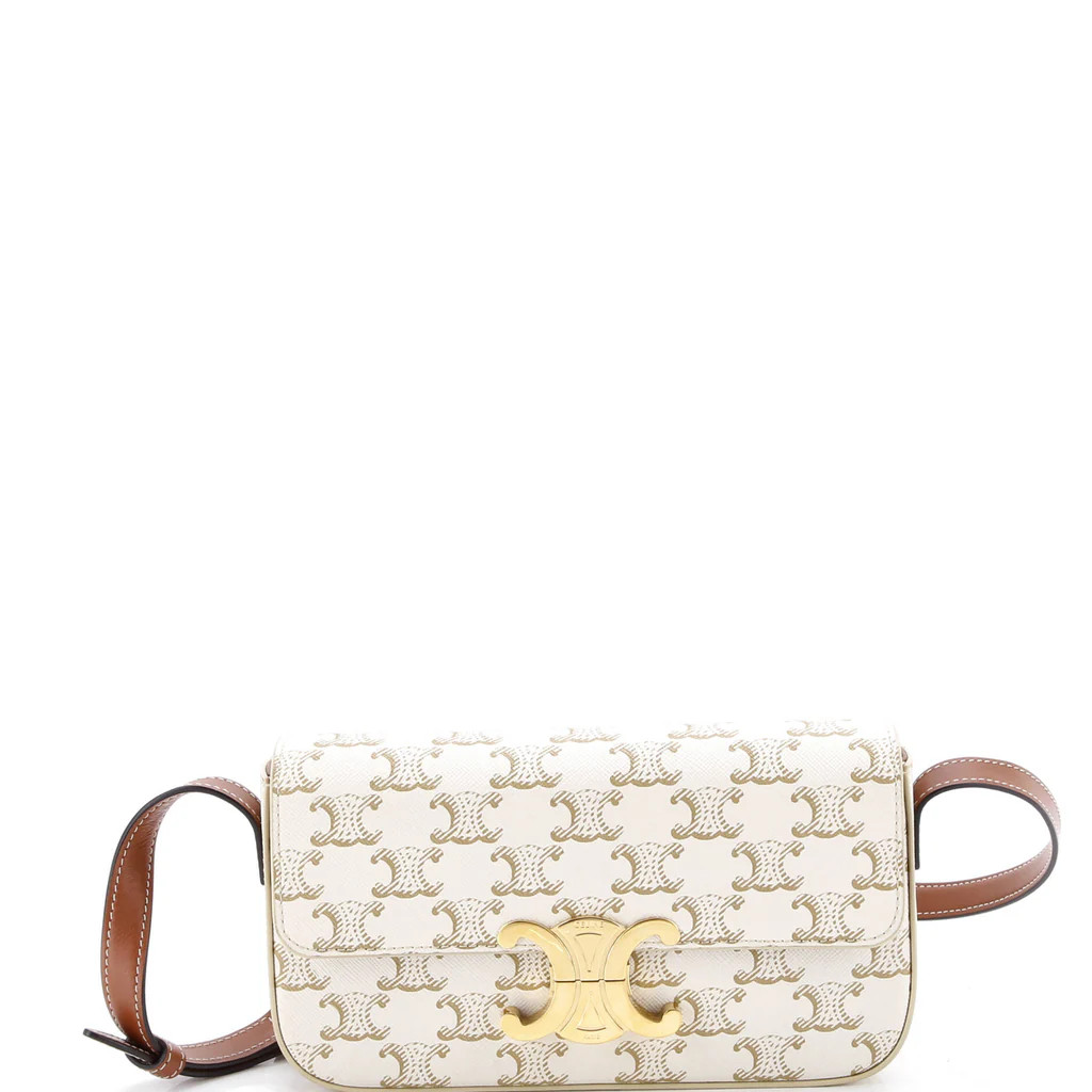 Celine Triomphe East-West Shoulder Bag Triomphe Coated Canvas Neutral 3723581 | Rebag