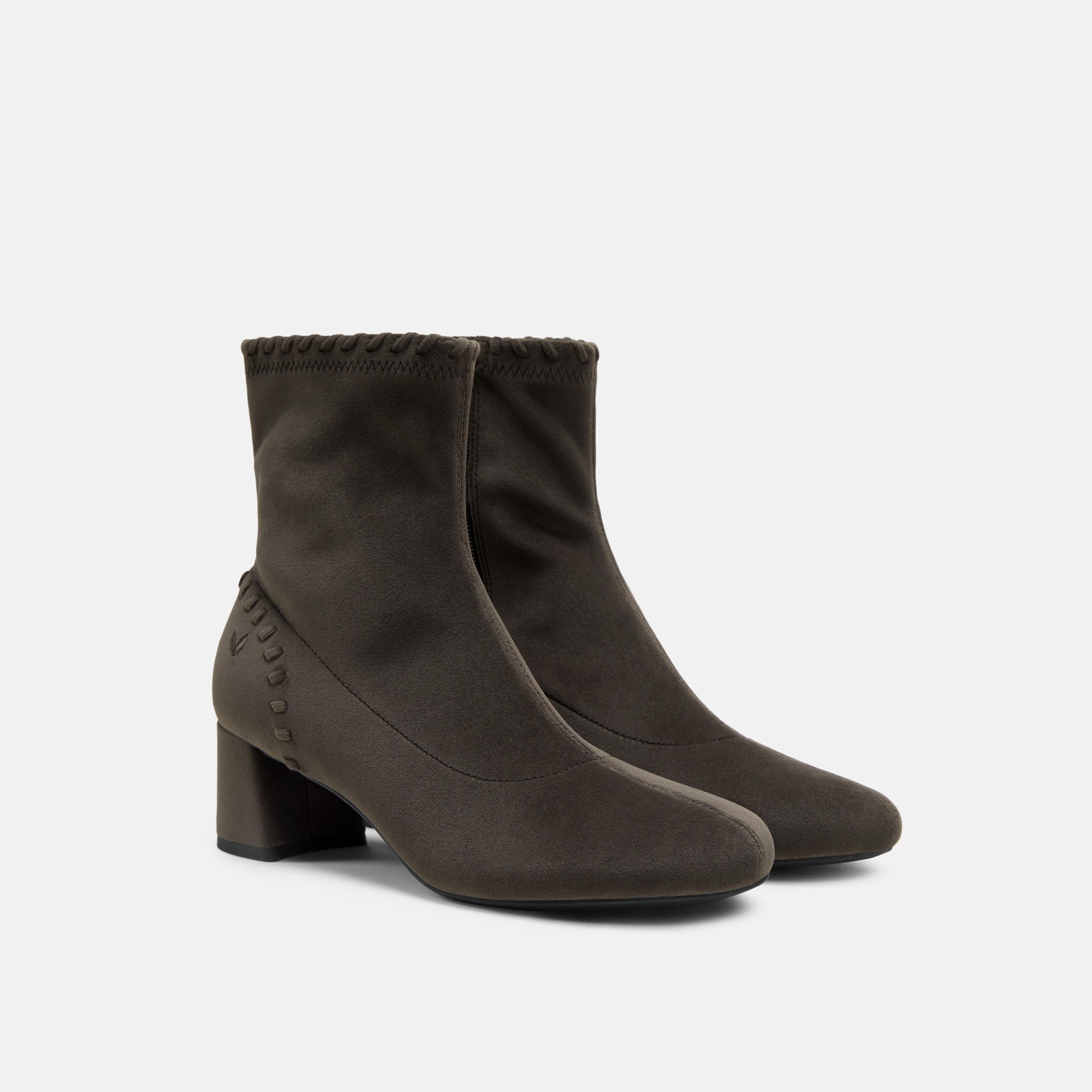 VIVAIA Round-Toe Velvet Whipstitched Ankle Boots (Rhoda)|AMBER BROWN|UK 8.5 | VIVAIA