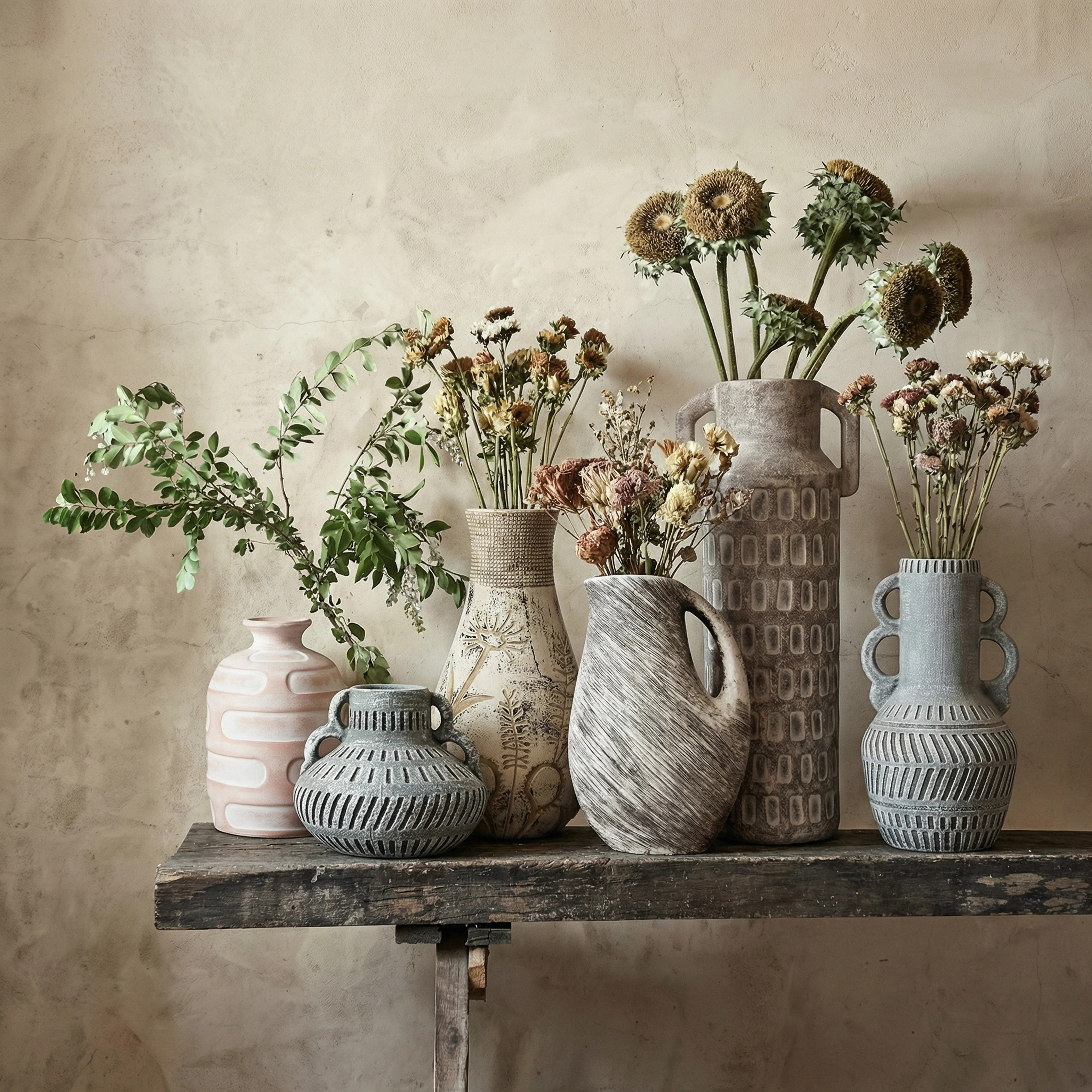 Earthenware Aztec Wide Flower Vase in Blue | TOV Furniture