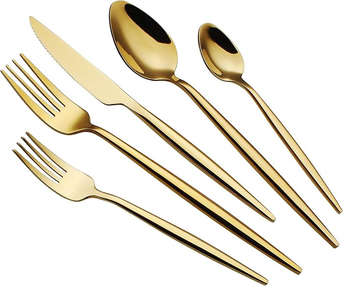 20 Piece Luxury Silverware Set for 4 Gold Mirror-Polished 18/10 Stainless Steel Heavy Flatware Se... | Amazon (US)