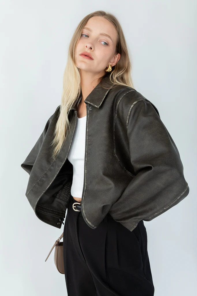 VINTAGE INSPIRED VEGAN LEATHER BOMBER JACKET | OAK + FORT