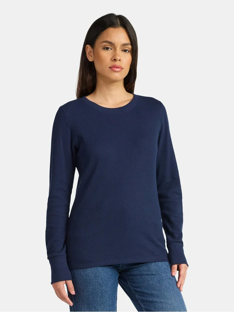 Time and Tru Women's Thermal Tee with Long Sleeves, Size XS-XXXL | Walmart (US)