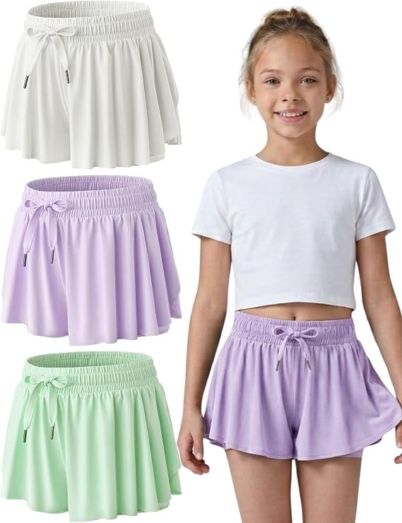 1 or 3 Pack Youth Girls Flowy Shorts with Spandex Liner & Pockets | 2-in-1 Athletic Butterfly Sho... | Amazon (US)