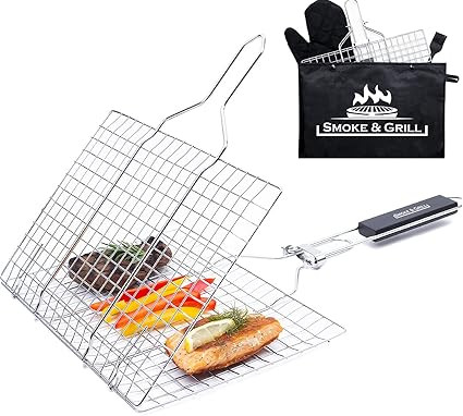 Grill Accessories Basket, Stainless Steel Large Folding Grilling Baskets with Handle, Portable Ou... | Amazon (US)