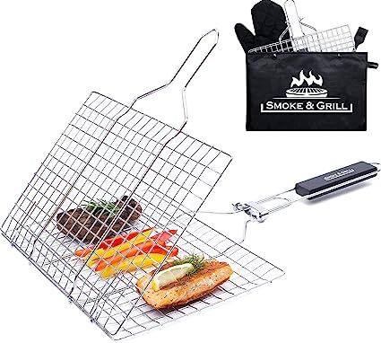 Grill Accessories Basket, Stainless Steel Large Folding Grilling Baskets with Handle, Portable Ou... | Amazon (US)