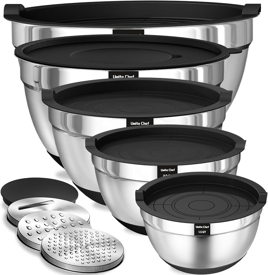 Umite Chef Mixing Bowls with Airtight Lids, 8PCS Stainless Steel Nesting Mixing Bowls Set, 3 Grat... | Amazon (US)