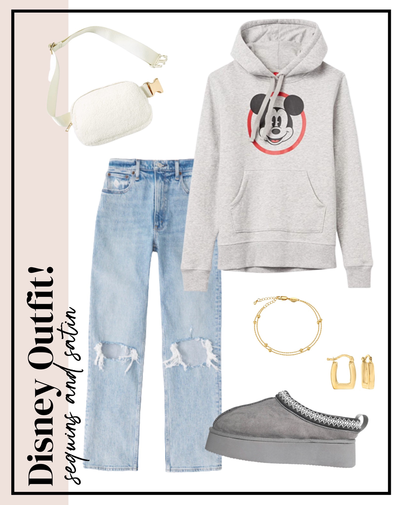 Disney outfit! Love this disney hoodie for a cute Disney outfit womens! // Disney outfit, Disney outfits, Disney shirt, Disney shirts, Disney, Disney clothes, adults Disney clothes, adults Disney outfits, abercrombie jeans, abercrombie and Fitch jeans, amazon Fanny pack, amazon belt bags, amazon earrings, amazon bracelets, amazon disney finds, Ugg dupes, Ugg Tasman dupes, Ugg slipper dupes, disney world outfit