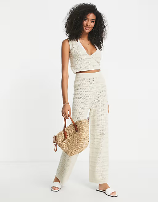 4th & Reckless Dannie knitted beach pant in cream - part of a set | ASOS (Global)