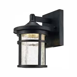 Westbury 8.5 in. Aged Iron Small LED Outdoor Wall Light Fixture with Clear Crackled Glass | The Home Depot