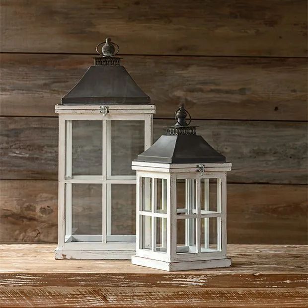 Fir Wood Windowpane Lantern Set of 2 | Antique Farm House