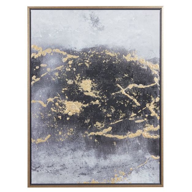 30" x 40" Rectangular Foil Abstract Canvas Wall Art with Wood Frame Dark Gray/Gold - CosmoLiving ... | Target