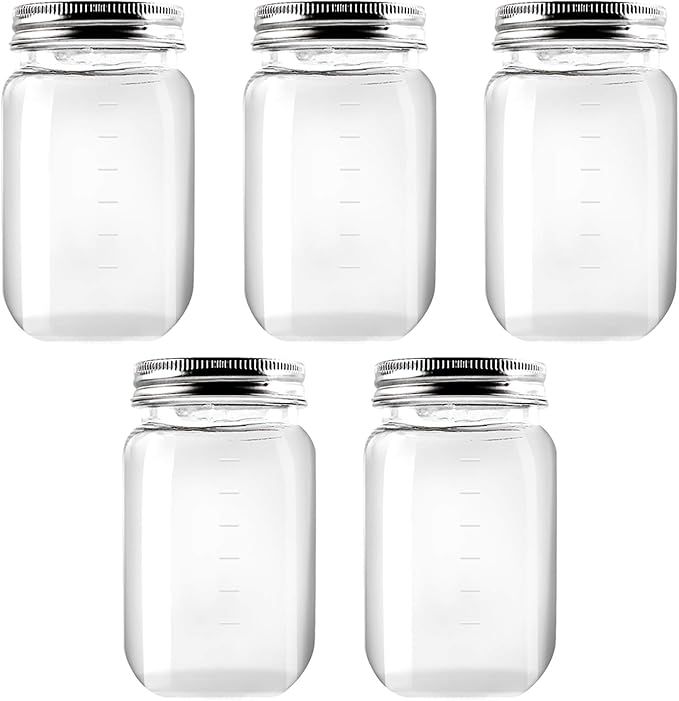 novelinks 16 Ounce Clear Plastic Jars Containers With Screw On Lids - Refillable Round Empty Plas... | Amazon (US)