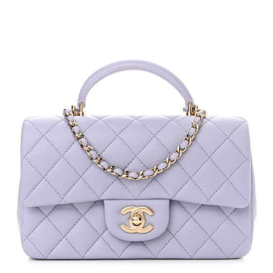 Lambskin Quilted Mini Top Handle Rectangular Flap Light Purple | FASHIONPHILE (US)