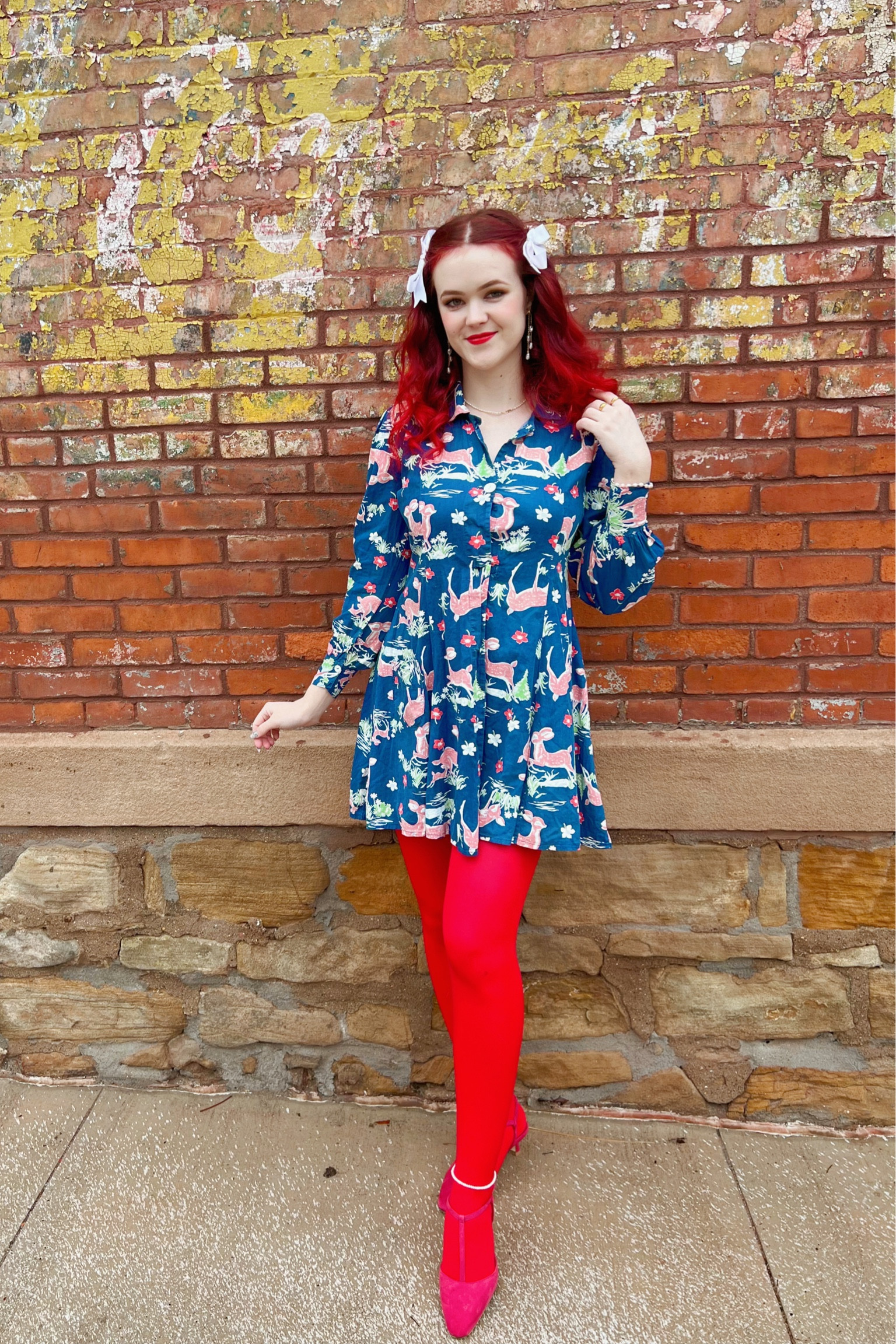 Vintage 1940s and modern trends: bows and red tights! Lipstick is Gucci Beauty shade Louisa Red  

#LTKHoliday #LTKSeasonal #LTKGiftGuide