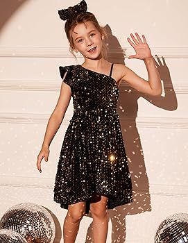 GRACE KARIN Girls One Shoulder Sequin Dress High Low Party Dress for 5-12Y | Amazon (US)