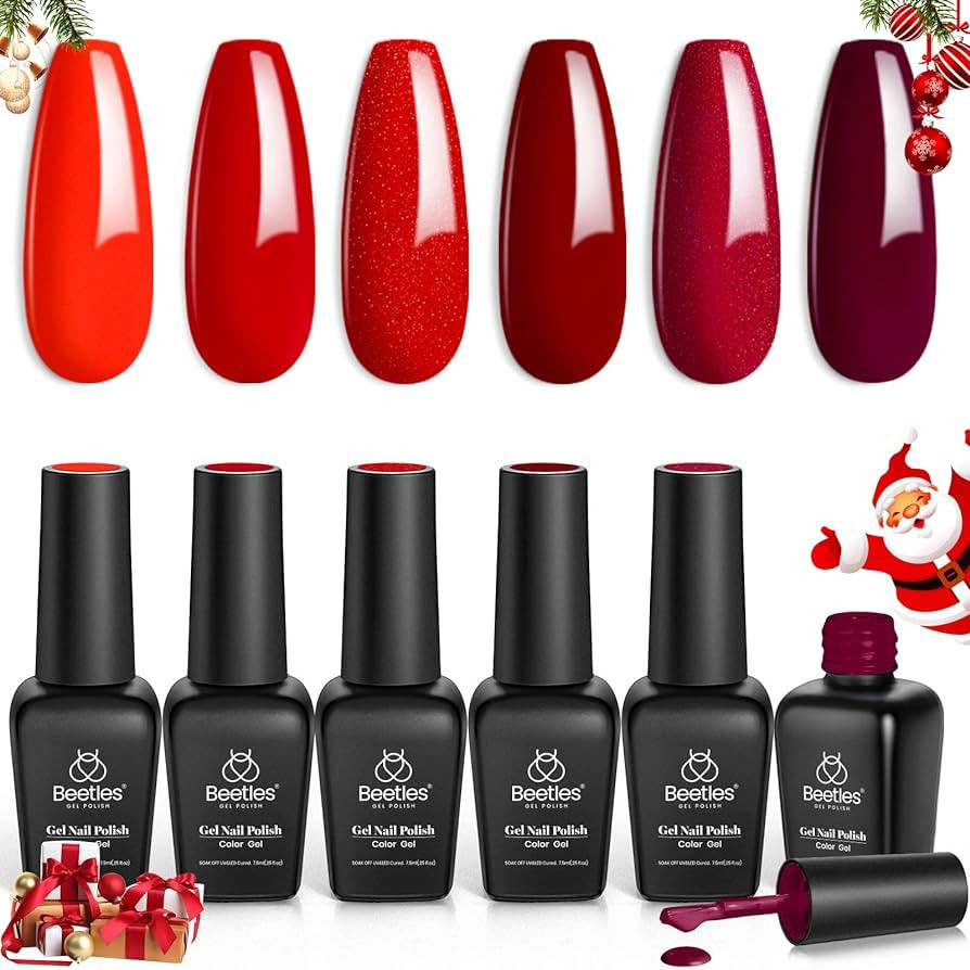 Beetles Red Gel Nail Polish Set - 6 Colors Bloody Mary Collection Popular Shimmer Red Burgundy Ge... | Amazon (US)