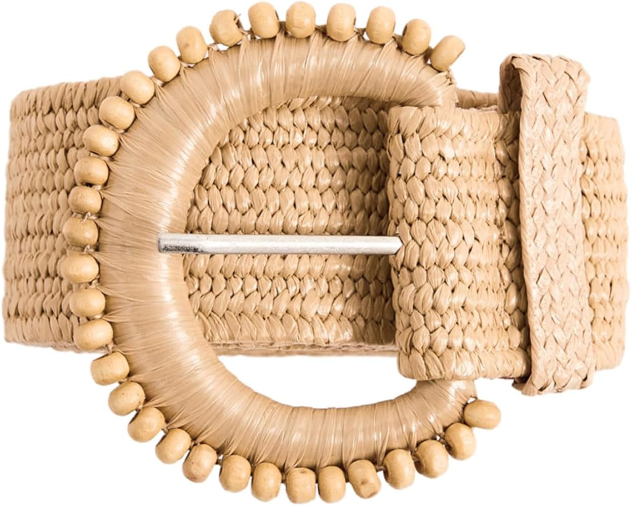 Verdusa Women's Round Buckle Straw Belts Boho Braided Waist Belt | Amazon (US)