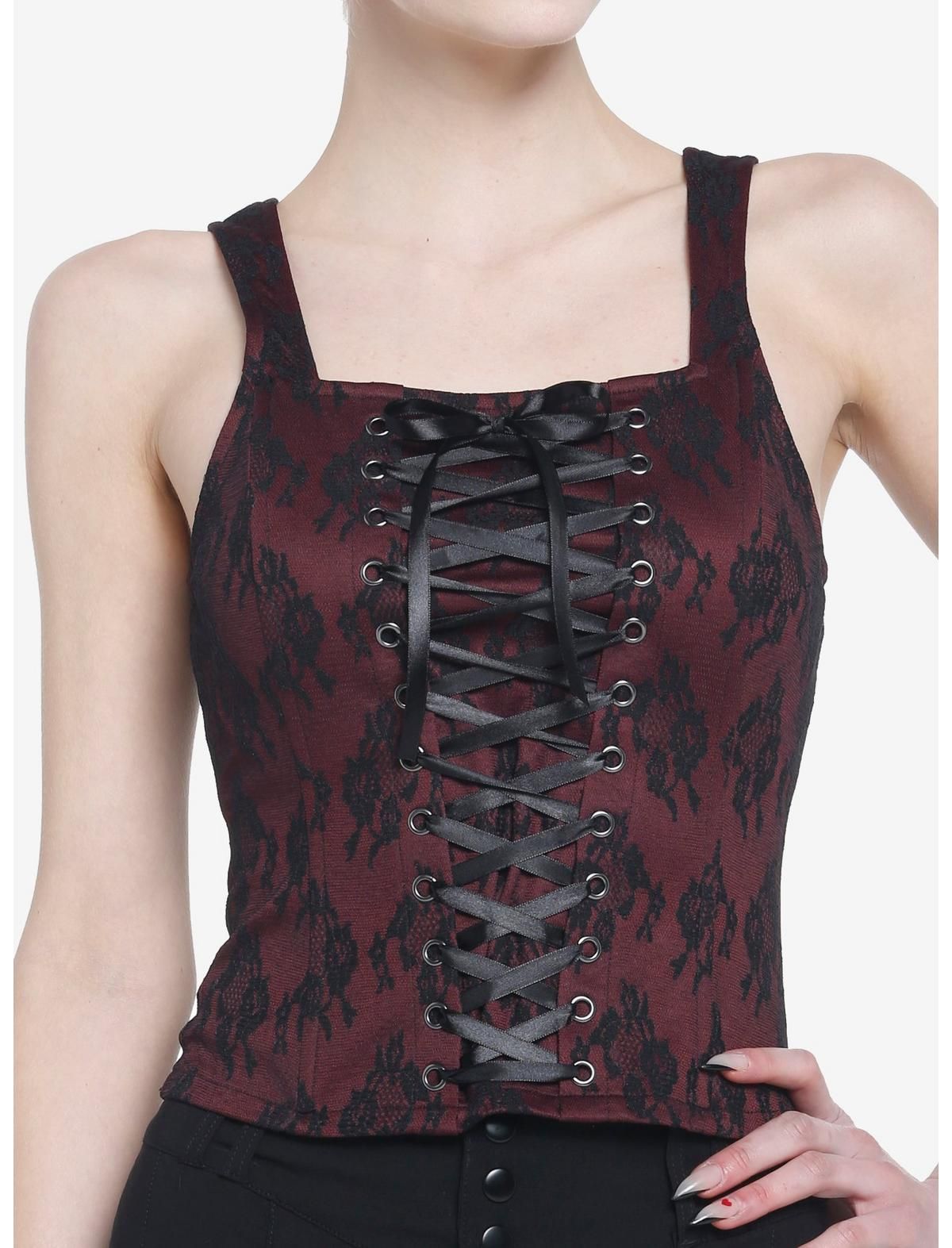 Burgundy & Black Lace-Up Girl Corset Top | Hot Topic | Hot Topic