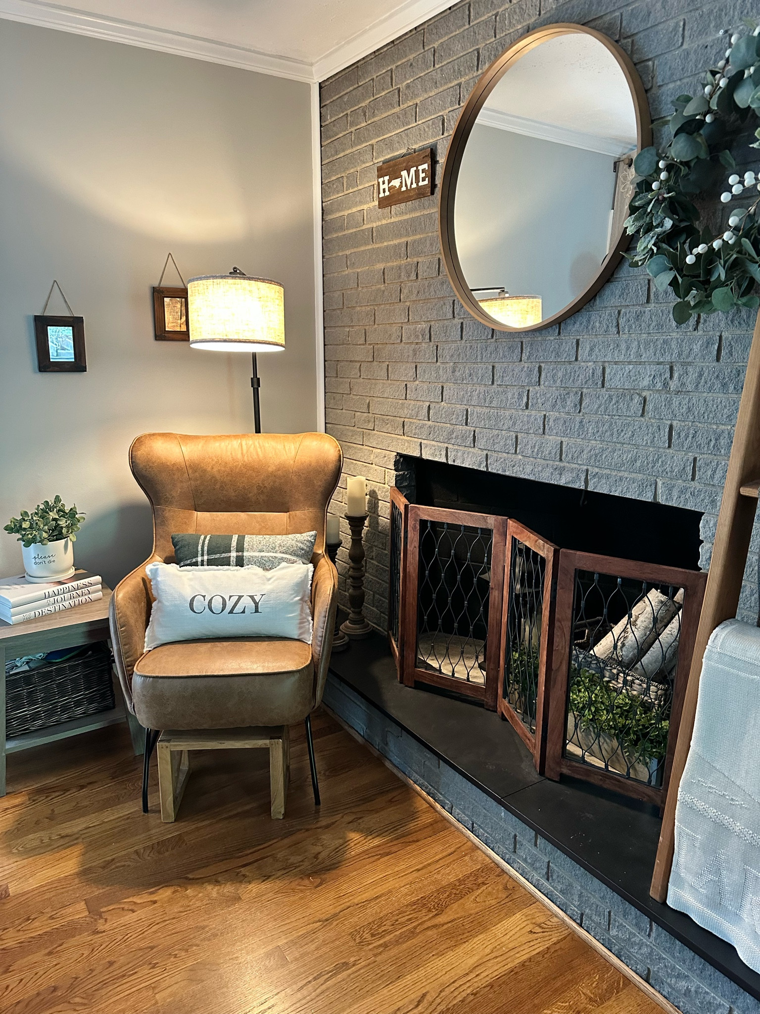 Cozy corner in our living room 💕
• Cozy Pillow is from Santa Barbara Design Studio.
• Planter is from Kirklands.
• Chair is from Home Goods, and so is the wood ottoman under it. 
• Green Plaid Pillow is from Target, Hearth & Home Christmas.

#LTKfamily #LTKfindsunder50 #LTKhome
