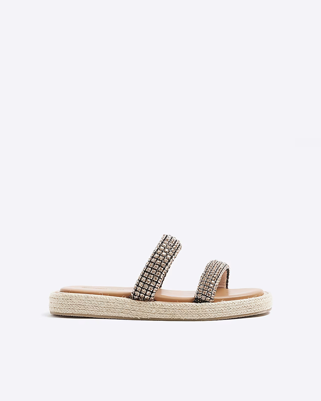Rose Gold Diamante Chunky Footbed Sandals | River Island UK & IE