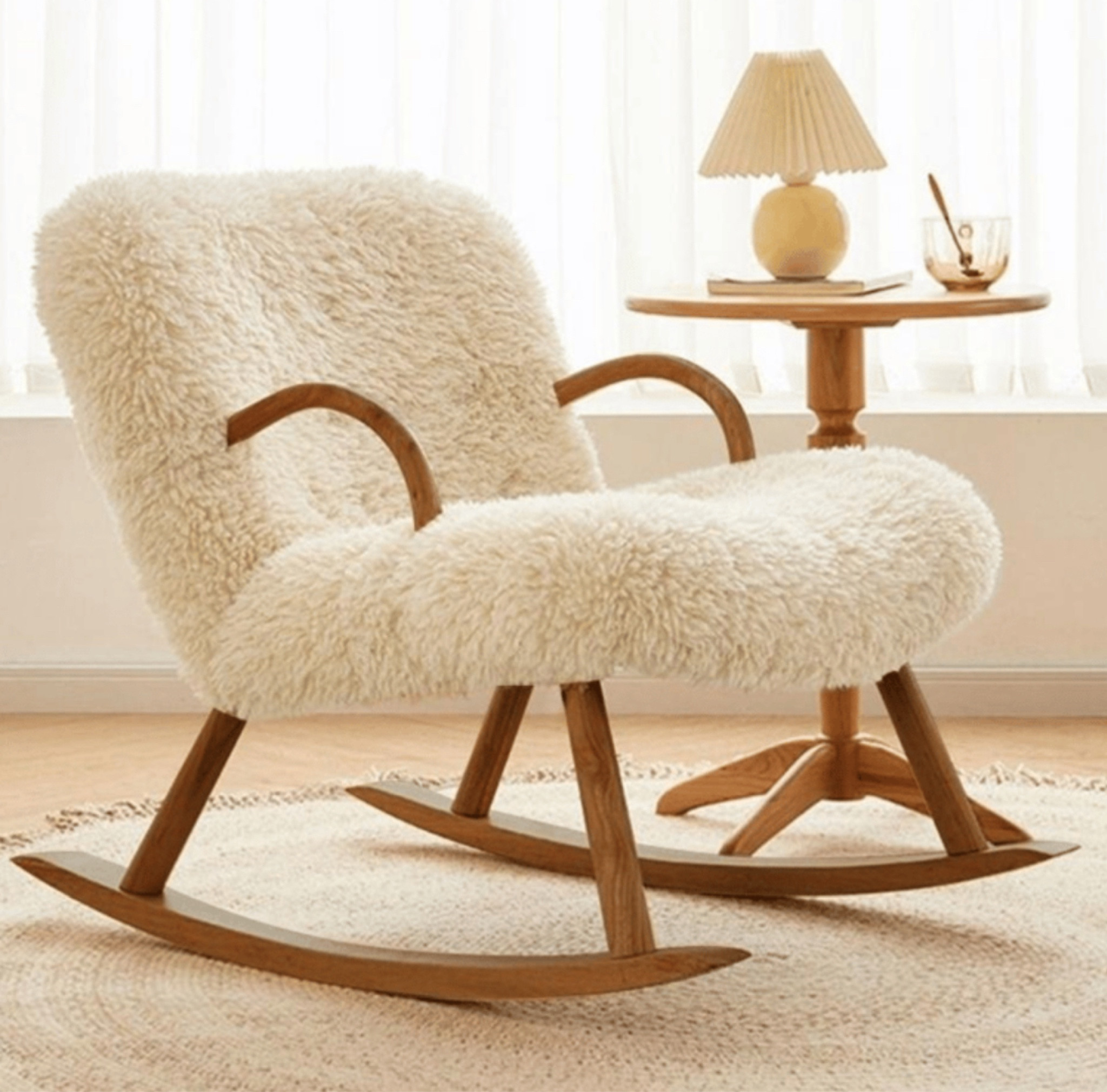 White Boucle Upholstery Rocking Chair Solid Wood Accent Chair In Walnut

#LTKHome #LTKStyleTip