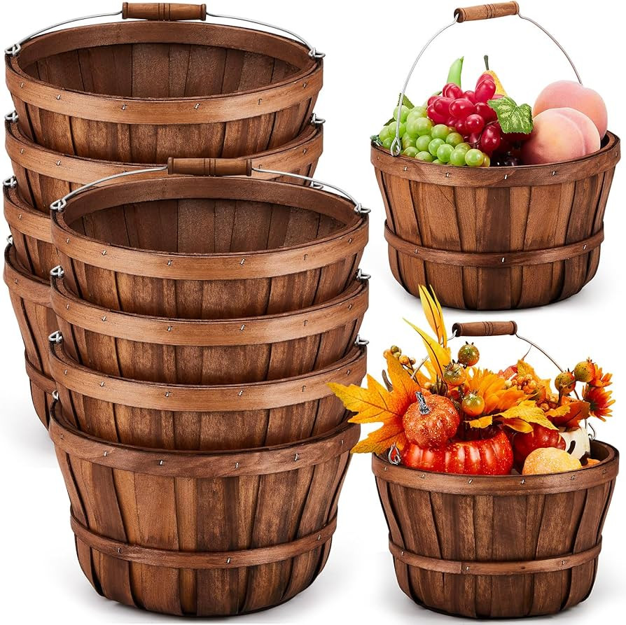 Marsui 8 Pcs Natural Wooden Fruit Baskets 11'' x 6.5'' - Fall Thanksgiving Halloween Decoration, ... | Amazon (US)