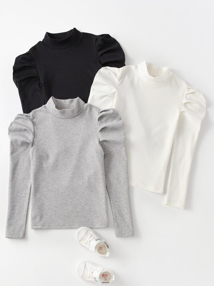 Girls 3pcs Mock Neck Gigot Sleeve Tee | SHEIN