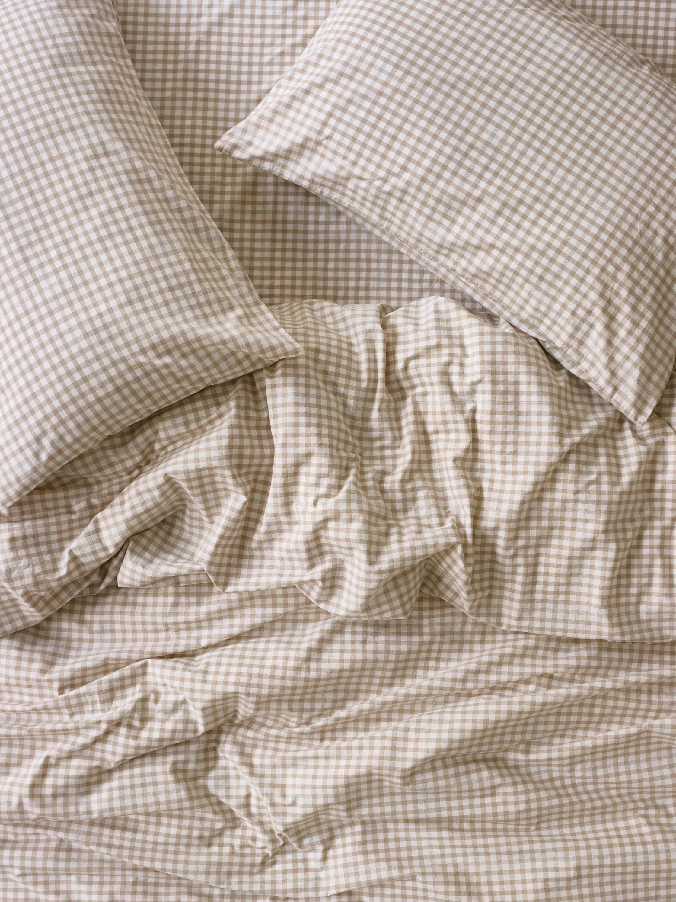 Cafe au Lait Small Gingham Cotton Duvet Cover | Piglet
